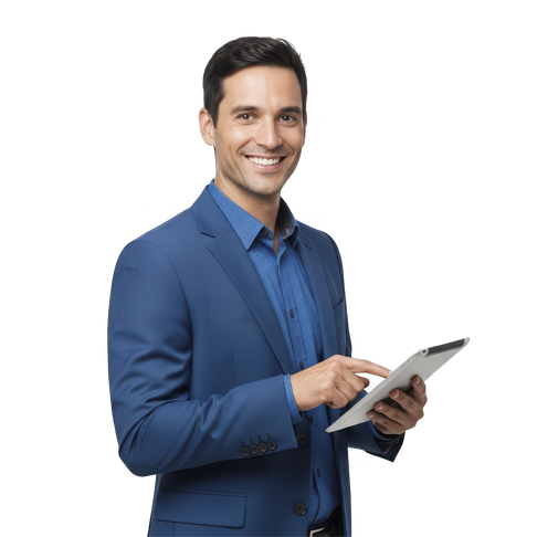 Asesor con una tablet, atencion comercial directa